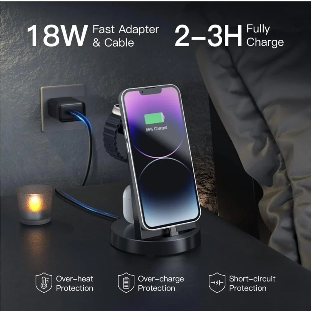Black 3-in-1 Wireless Charging Station